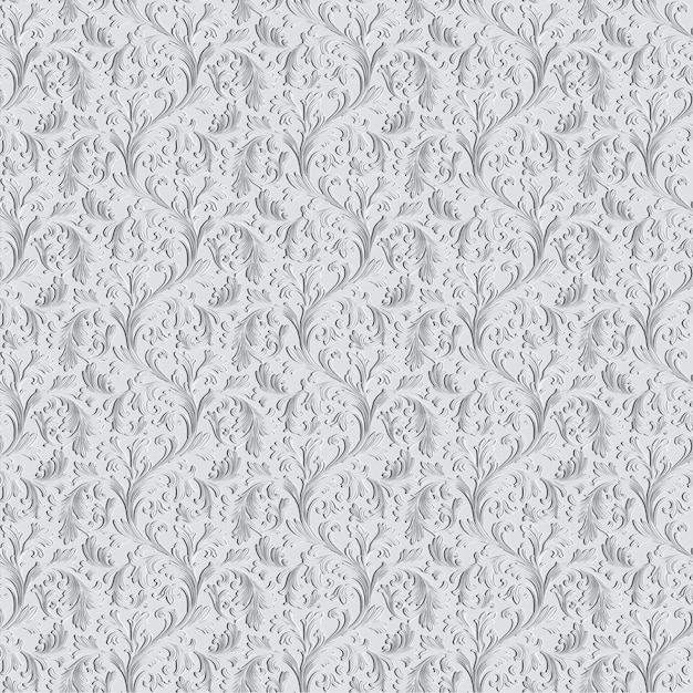 Padrão ornamental branco com padrões em forma de flores e plantas renderização 3d