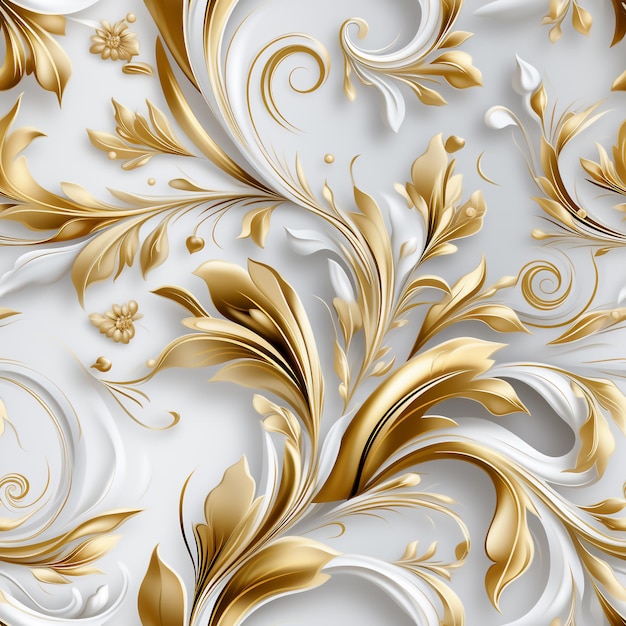 Padrão Paisley branco e dourado em fundo branco IA generativa