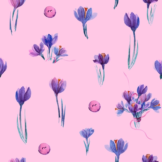 Padrão perfeito com açafrão aquarela Papel digital Fundo floral