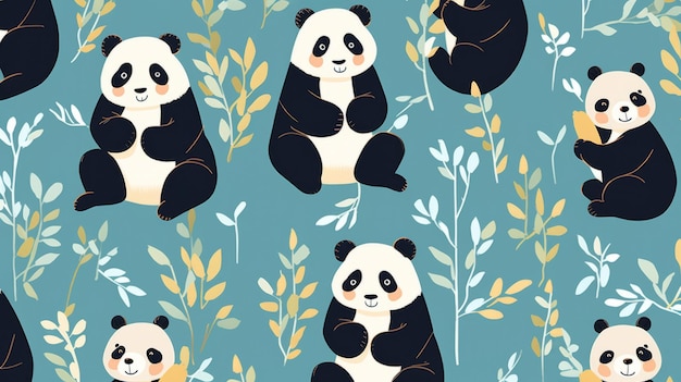 Padrão perfeito com conceito de design de papel de parede de fundo de pandas de desenho animado