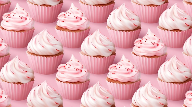 Foto padrão perfeito com cupcakes rosa pastel padrão de cupcake em cores rosa pastel cupcake fundo generativo ai