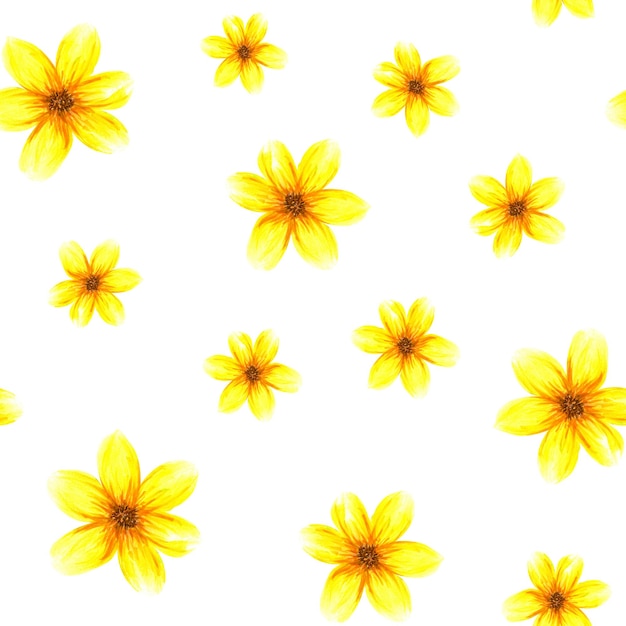 Padrão perfeito com flores Aquarela abstrata brilhante verão flores amarelas Objetos isolados no fundo branco