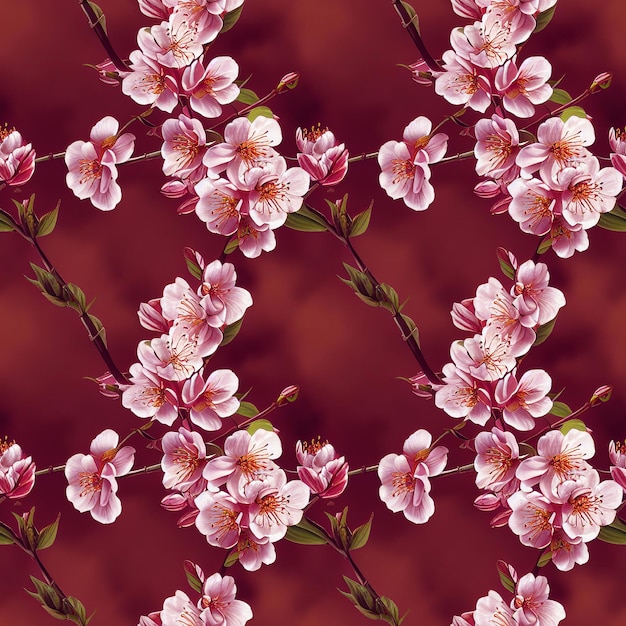 Padrão perfeito com flores cor de rosa IA gerada editada no Photoshop
