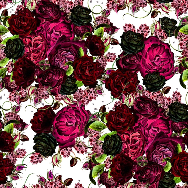 Padrão perfeito com flores em aquarela Rosa e peônia