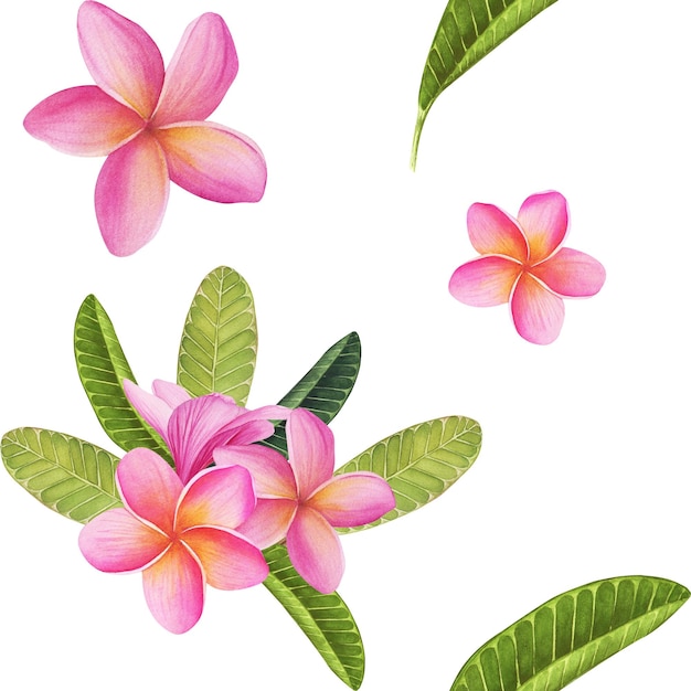 Padrão perfeito com folhas e plantas de flores tropicais em aquarela Fundo de paraíso de selva pintado à mão perfeito para têxteis e scrapbooking