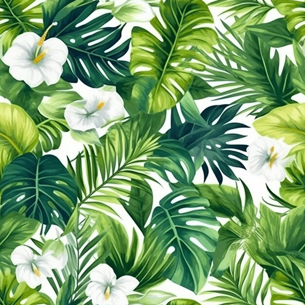 Padrão perfeito com folhas tropicais em um fundo branco