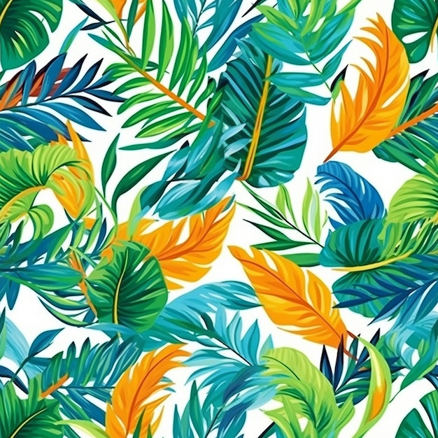 Padrão perfeito com folhas tropicais em um fundo branco