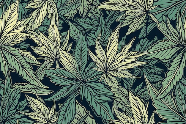 Padrão perfeito com fundo de folha de cannabis de maconha Ilustração generativa de IA