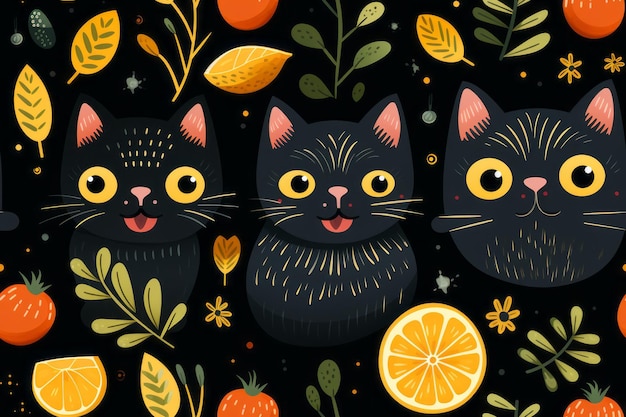 padrão perfeito com gatos pretos e laranjas