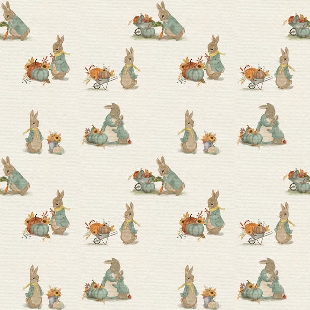 padrão perfeito com ilustrações infantis coelho, padrão de outono no berçário