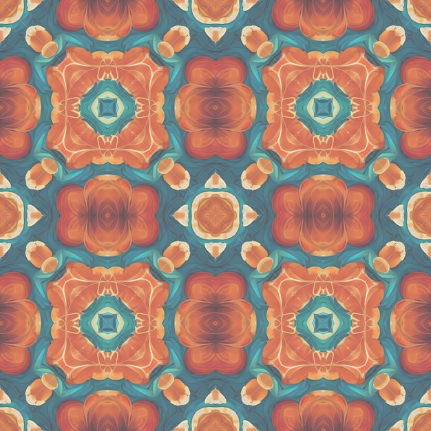 Padrão perfeito com mandalas nas cores azul e laranja