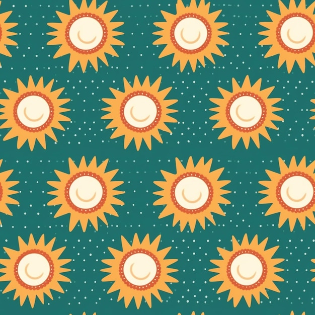 Padrão perfeito com sol amarelo em uma ilustração de arte vetorial de fundo verde