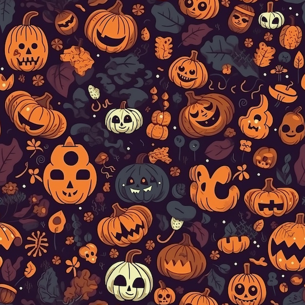 Padrão perfeito com tema de outono e Halloween com geração de IA de fantasmas