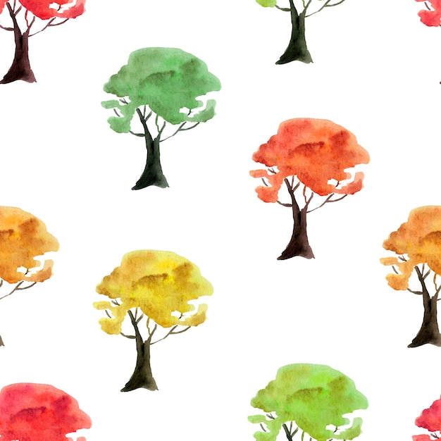 Padrão perfeito de aquarela de árvores de outono multicoloridas