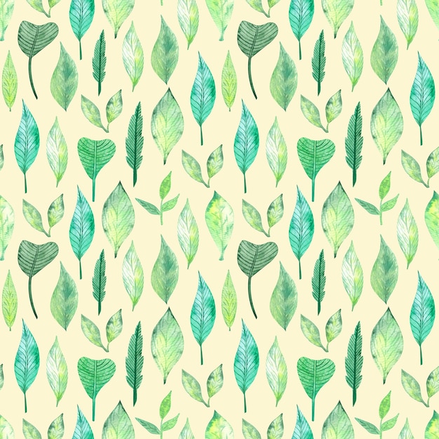 Padrão perfeito de aquarela de folhas verdes Ilustração de papel digital de impressão botânica