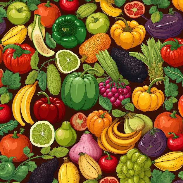Padrão perfeito de design de fundo de frutas e legumes