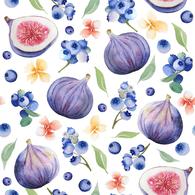 Padrão perfeito de frutas em aquarela com flores