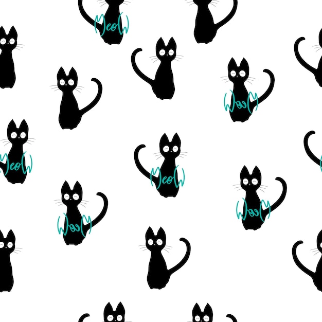 Padrão perfeito de gatos pretos e letras miau