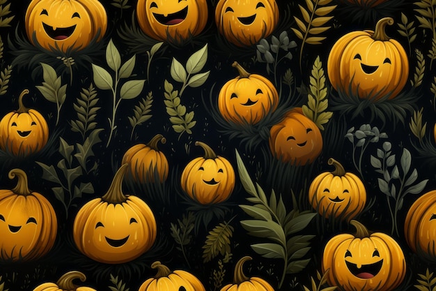 padrão perfeito de Halloween com abóboras e folhas