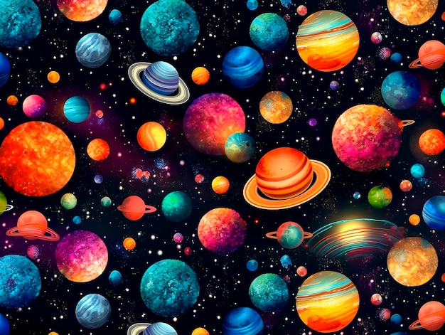 Padrão perfeito de planetas e estrelas no espaço IllustrationAI Generated