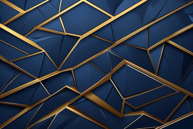 Padrão poligonal abstrato de luxo azul escuro com fundo dourado