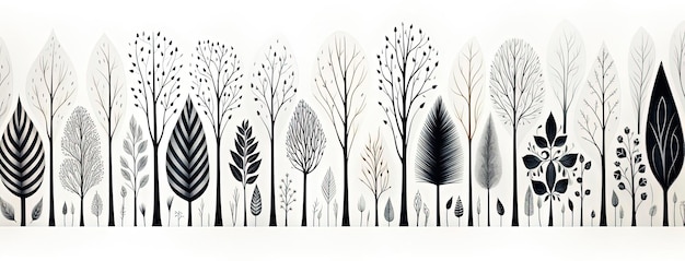 padrão preto e branco com árvores no estilo de xmaspunk