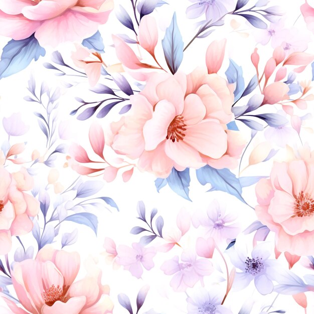 Foto padrão sem costura aquarela com papoulas e flores coloridas