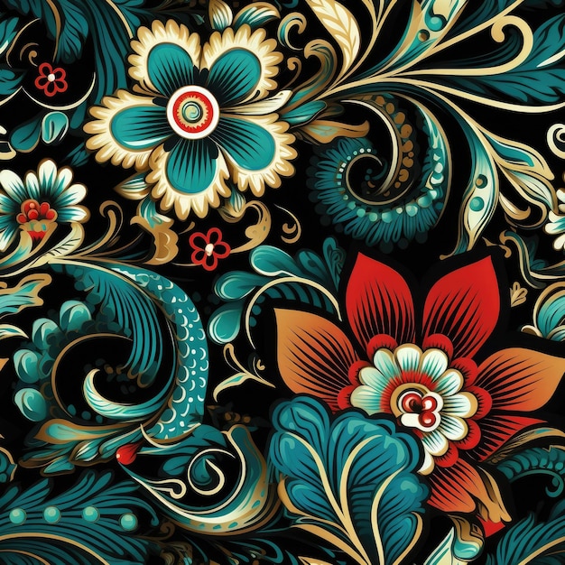 Foto padrão sem costura batik de fundo com vários motivos tradicionais florais simples