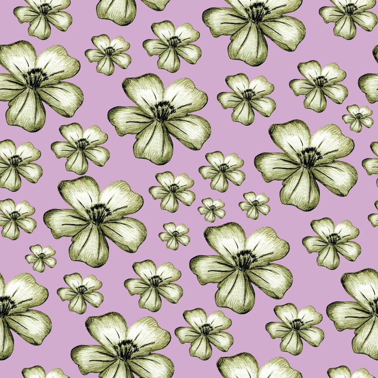 Foto padrão sem costura com flor amarela desenhada à mão fundo rosa pálido com malmequeres amarelos de folhas finas para design de impressão feriado casamento e cartão de aniversário