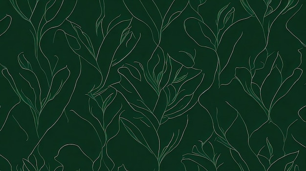 Padrão sem costura com folhas verdes em um fundo verde escuro ilustração floral Primavera floral Padrão de fundo sem costura design floral