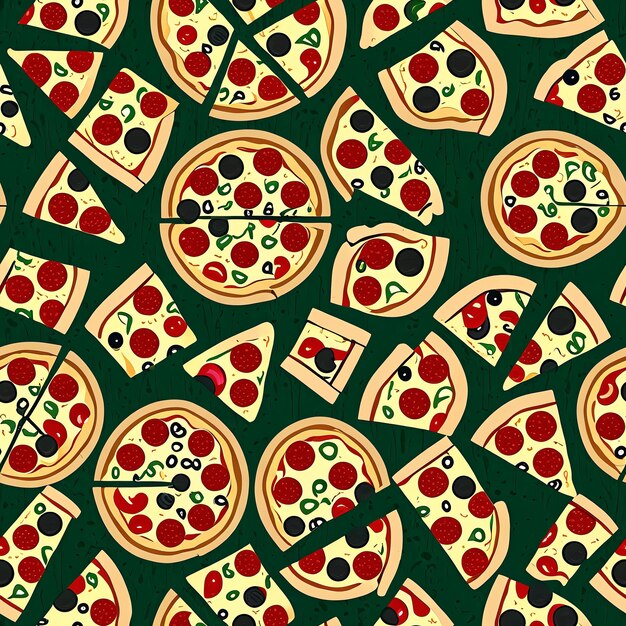 padrão sem costura com pizza e pizza em um fundo verde