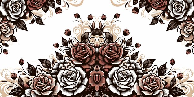 Padrão sem costura com rosas Ilustração vetorial em estilo vintage Quadro decorativo de rosas