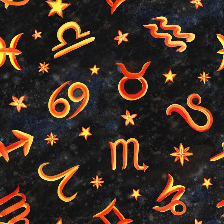 Foto padrão sem costura com signos do zodíaco de acordo com o horóscopo a aquarela é desenhada à mão