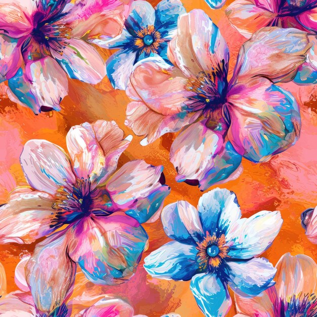 Padrão sem costura de aquarela com flores abstratas desenhadas à mão IA gerativa