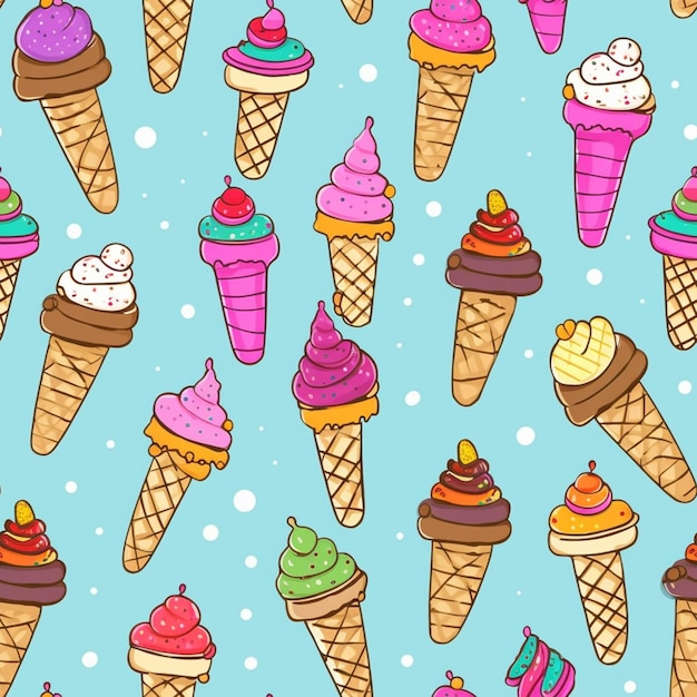 padrão sem costura de cones de sorvete com diferentes coberturas generativo ai