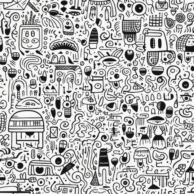 Foto padrão sem costura de desenho de linha doodle art