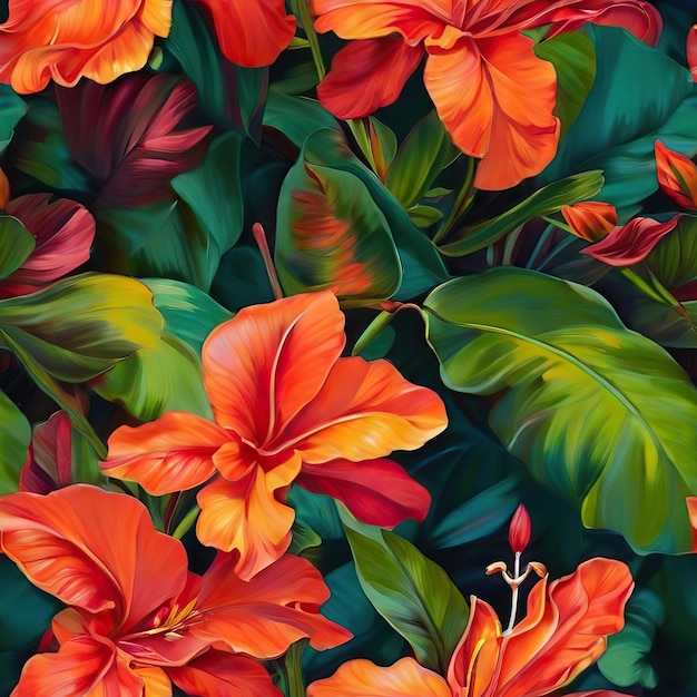 padrão sem costura de flores coloridas tropicais em cor de pintura a óleo