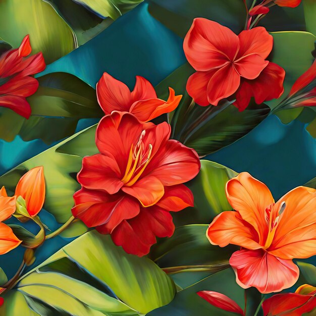 padrão sem costura de flores coloridas tropicais em cor de pintura a óleo