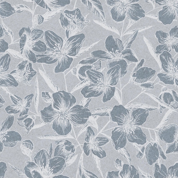 Padrão sem costura de flores de jasmim em fundo cinza Desenho à mão Estilo vintage Design para têxteis
