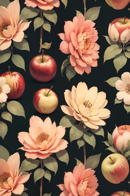 Foto padrão sem costura de folhas e flores de maçãs