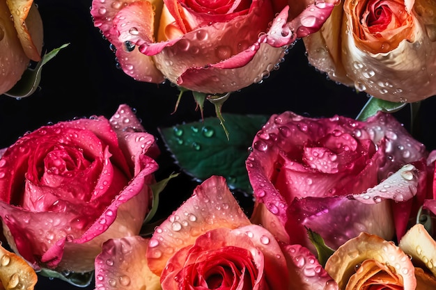 Padrão sem costura de rosas florais Modelo para tecidos têxteis papel de parede decoração de interiores Ilustração generativa de IA