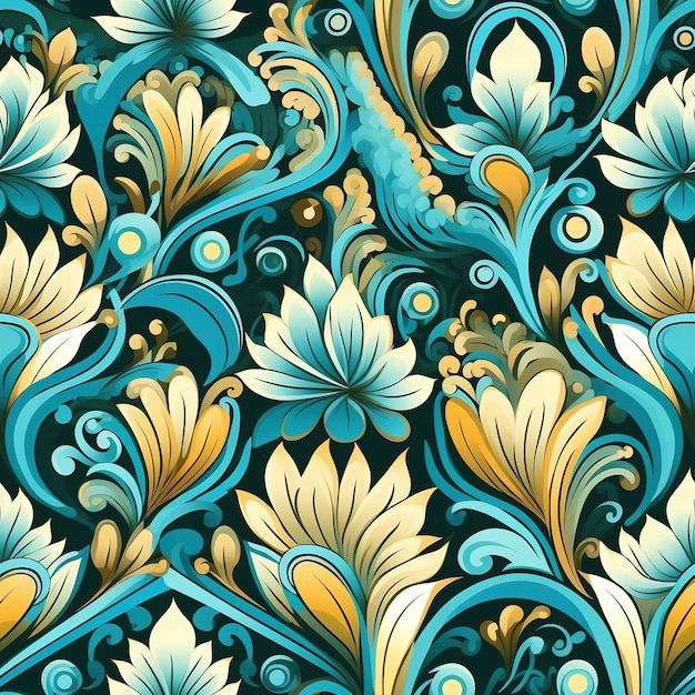 Foto padrão sem costura de seda padrão de flores florais coloridas em estilo folclórico com folhas de flores fundo