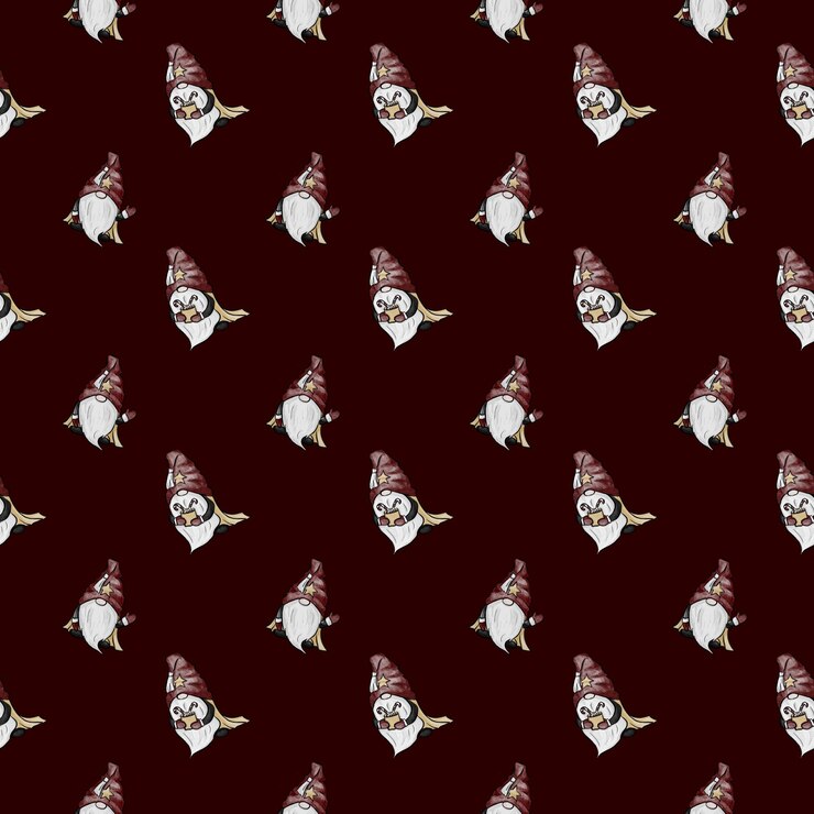 Foto padrão sem costura desenhado à mão com aquarelas gnomos de natal em fundo vermelho