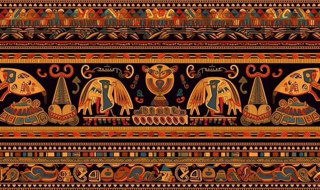 Padrão sem costura egípcio Fonte étnica Ilustração de motivos tribais