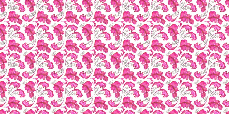 Foto padrão sem costura em aquarela com folhas de acanto estilizadas cor-de-rosa e douradas