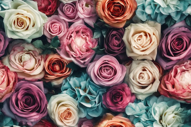 Padrão sem costura floral de rosas azuis e rosas Modelo para tecidos têxteis papel de parede decoração de interiores Ilustração generativa de IA