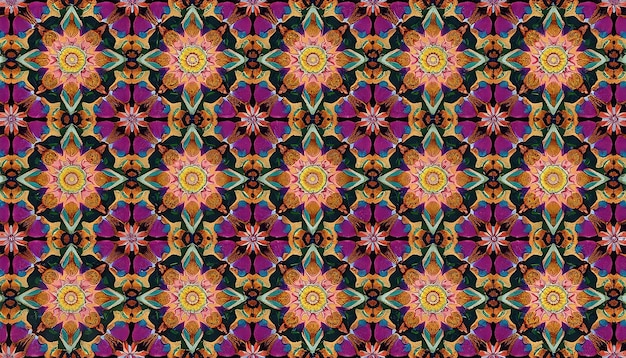 Padrão sem costura floral multicolorido com flores mandala