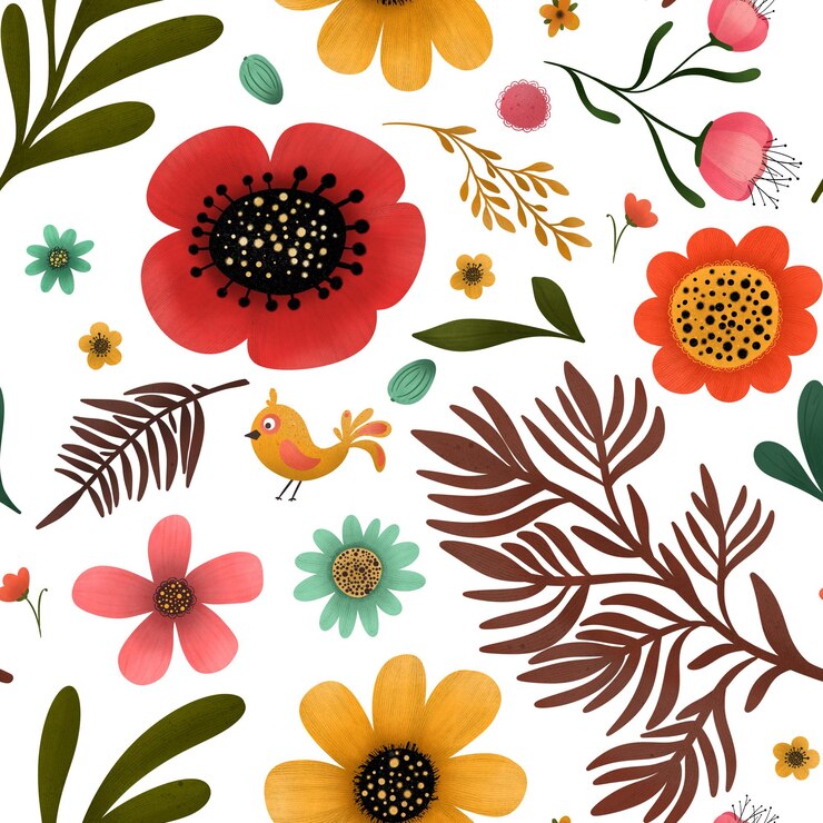 Foto padrão sem costura floral retro com fundo preto abstrato para impressão digital