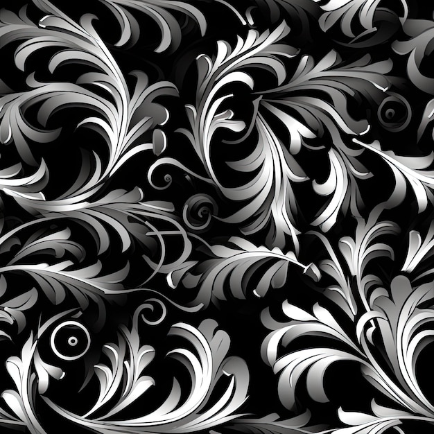 padrão sem costura padrão de videira floral prateada em estilo kirigami em fundo preto