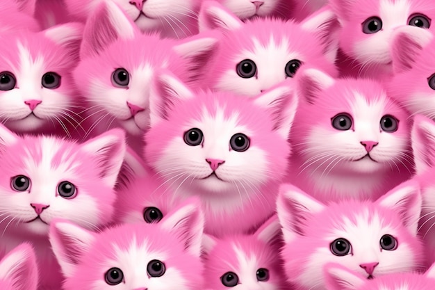 Foto padrão sem costura rosa com gatinhos fofos aplicável para impressão de tecido papel de embrulho de papel de parede fundo bonito com gatos estilo de meninas textura repetível generative ai